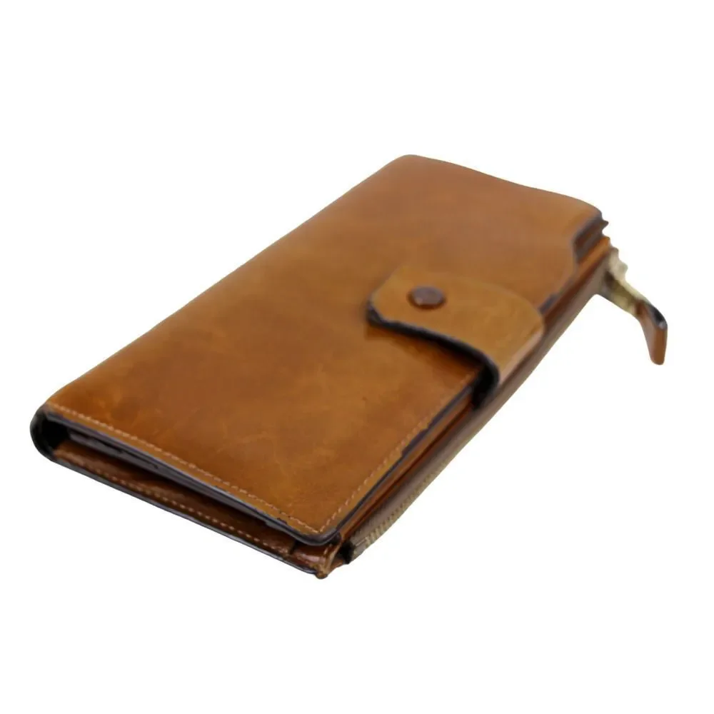 HANDCRAFTED TAN BROWN GENUINE LEATHER ID CARD COIN BILL HOLDER BIFOLD WALLET